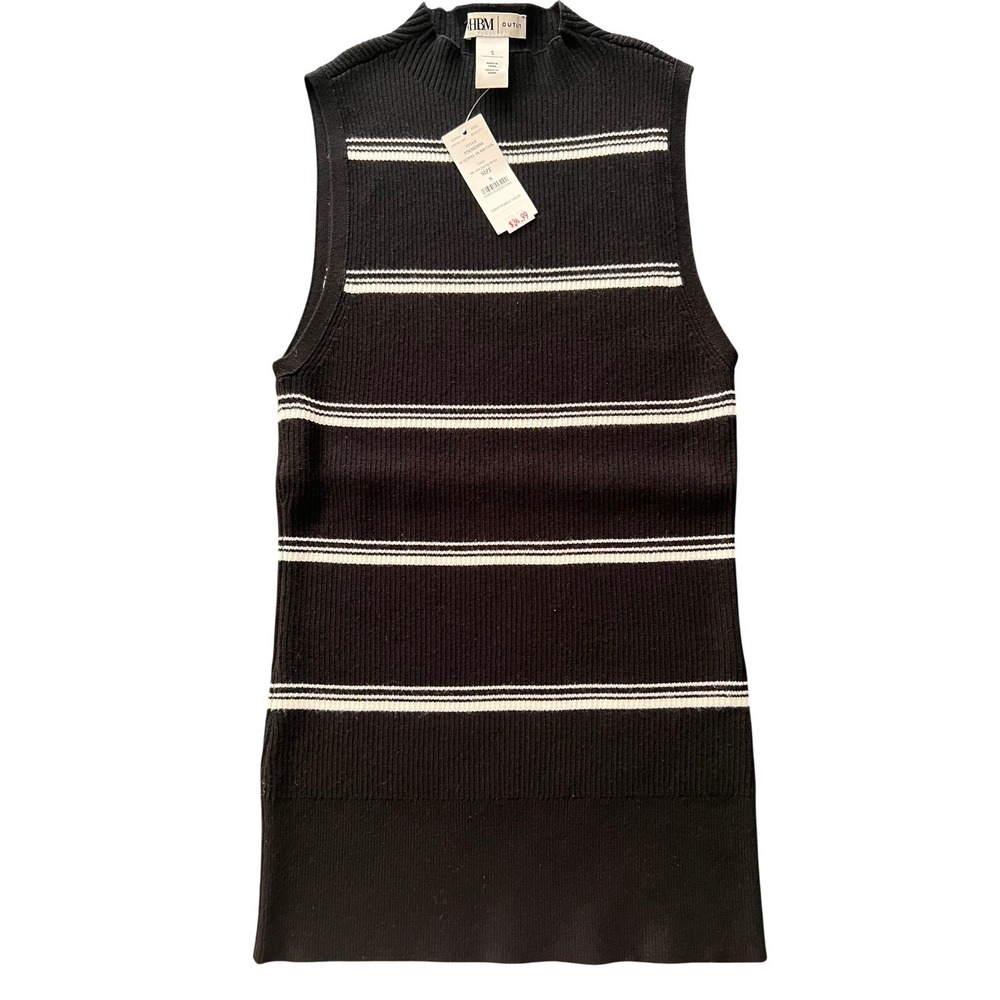 White House Black Market Outlet Striped Funnel Neck Rib Tank‎ Top Black White S